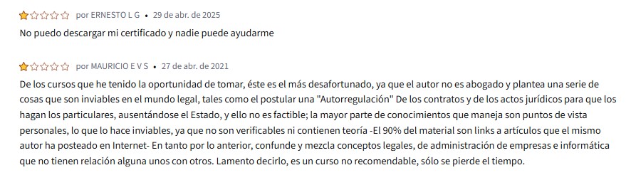Comentarios negativos del Curso de Inteligencia Artificial Para Abogados de la Universidad Austral en Coursera
