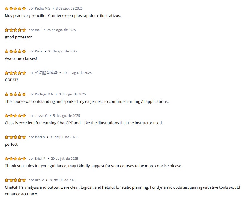 Comentarios positivos del Curso de ChatGPT de Análisis Avanzado de Datos de de la Universidad de Vanderbilt