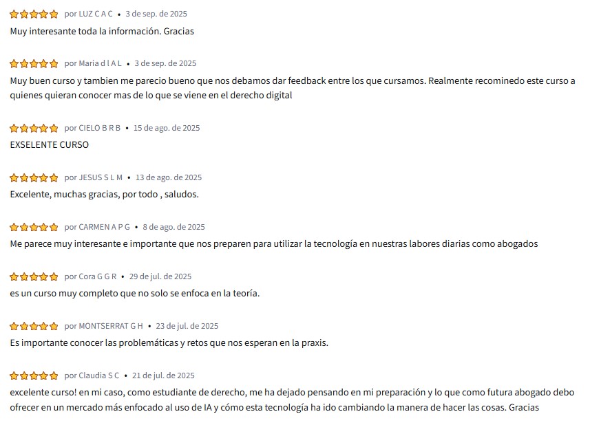 Comentarios positivos del Curso de Inteligencia Artificial Para Abogados de la Universidad Austral en Coursera