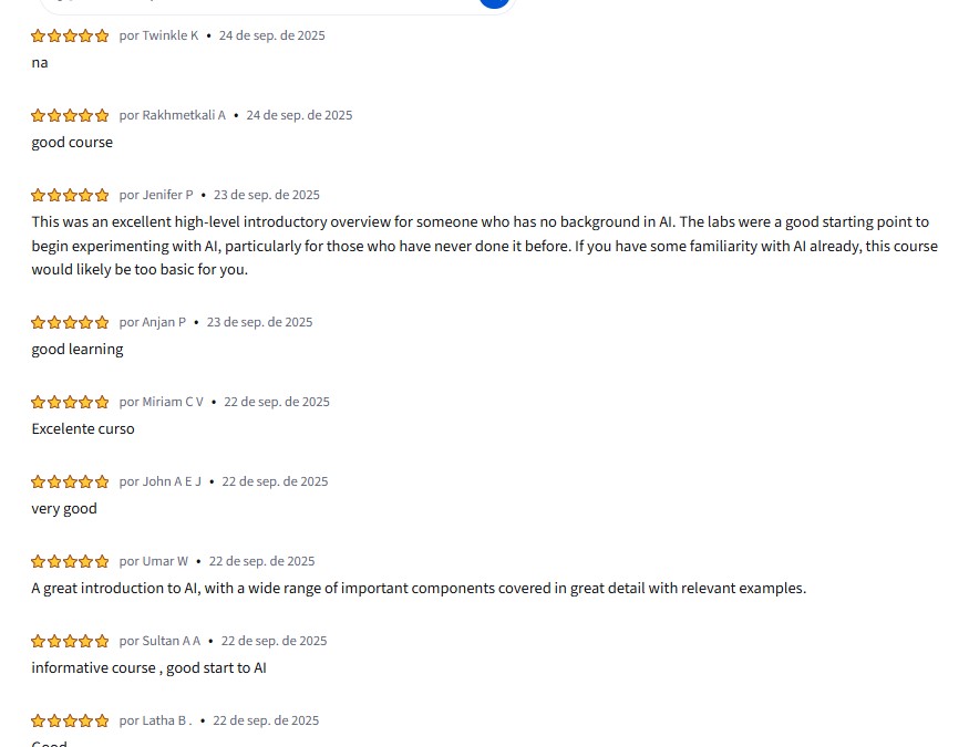 comentarios positivos curso de introduccion a la IA de IBM