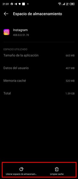 Instagram Login - Borra datos y caché de Instagram