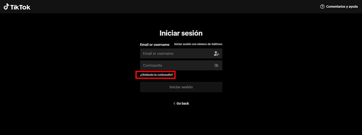 Recuperar contraseña de Tiktok