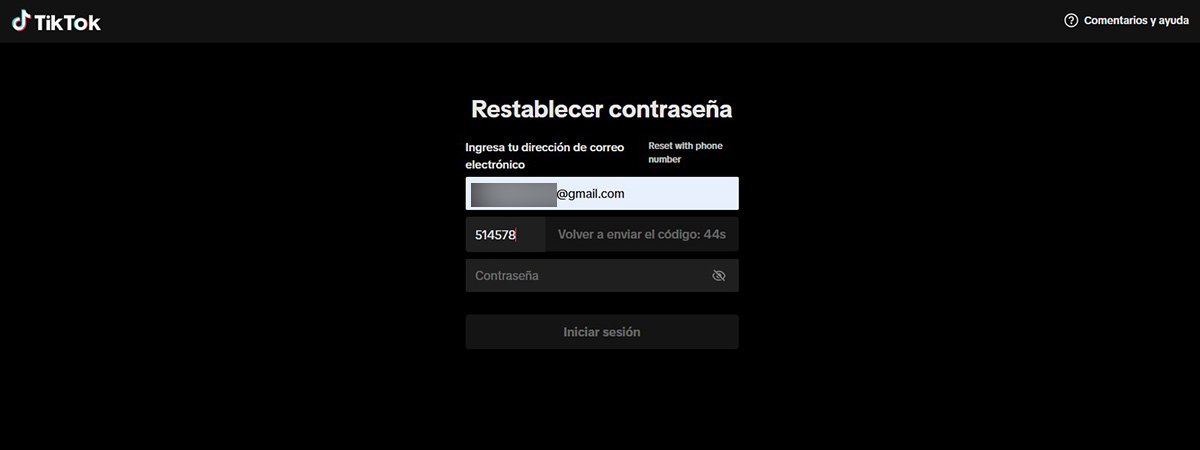 Recuperar contraseña de Tiktok