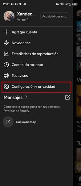 Activar sesión privada en Spotify