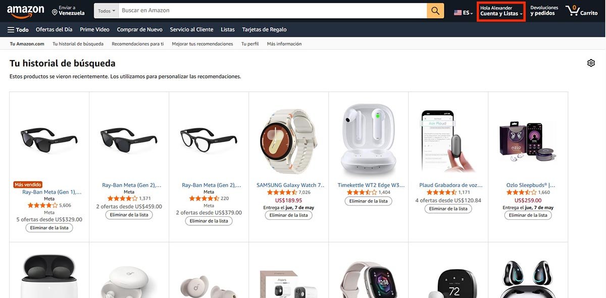Eliminar tu Historial de Navegación en Amazon
