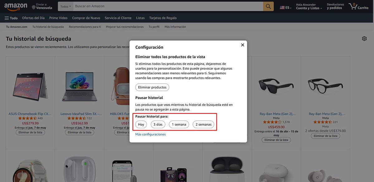 Eliminar tu Historial de Navegación en Amazon